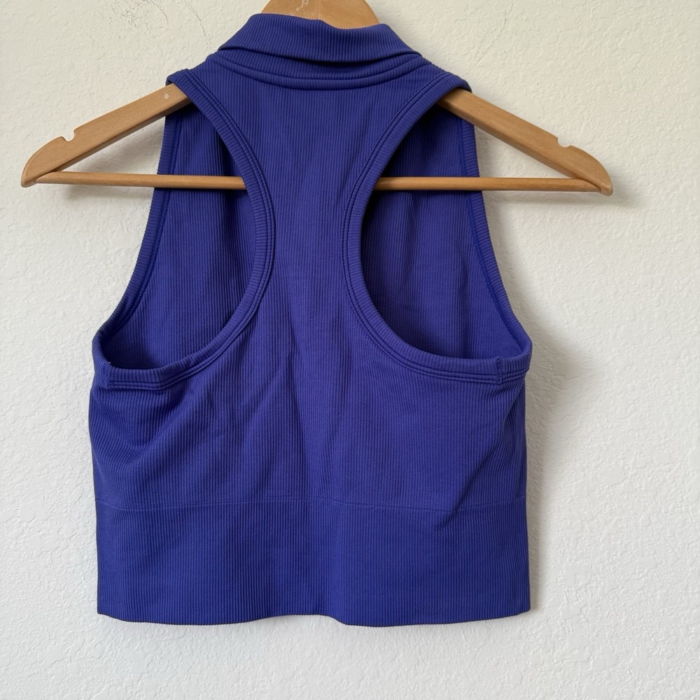 Athleta Aurora Seamless Crop Polo Tank Top Womens S  Purple Ribbed Yoga Casual - Picture 2 of 7
